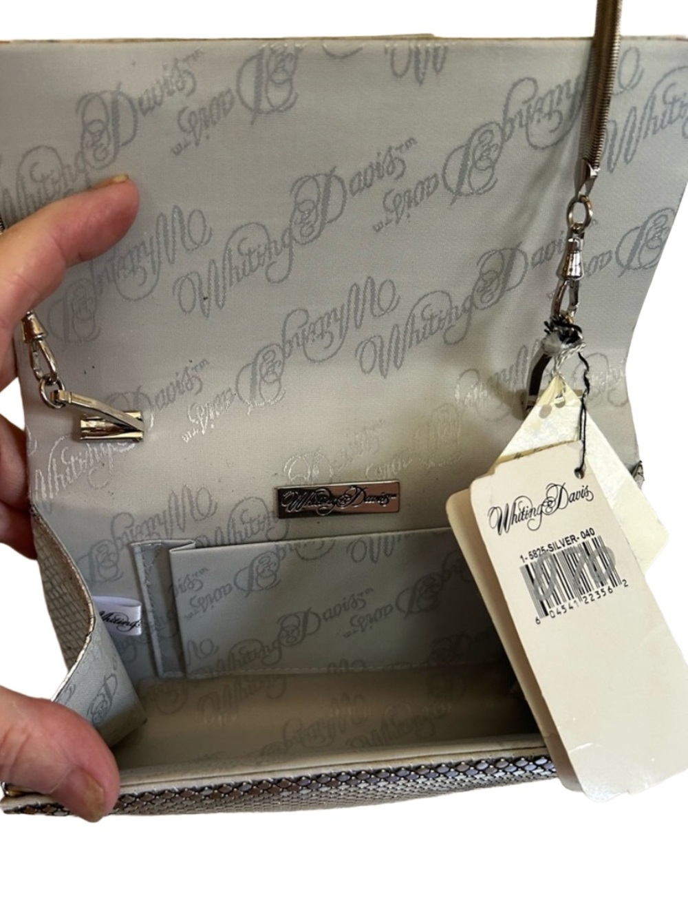 Vintage Whiting & Davis Silver Metal Mesh Clutch/Purse with Swarovski Elements - Picture 3 of 3